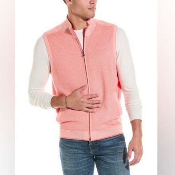 Tommy Bahama Island Zone Coolside Zip-up Vest Men's XL Pink Salmon Pockets - Picture 1 of 14
